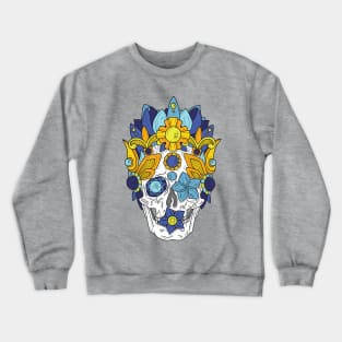 Royal Dead, Blue Floral Detail Crown and Skull Crewneck Sweatshirt